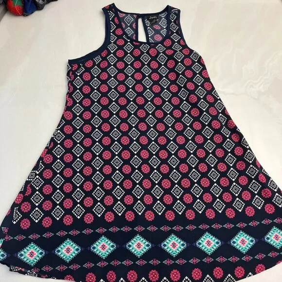 Justify Sleeveless Fit & Flare Dress Geometric Print Navy Pink - Picture 4 of 7